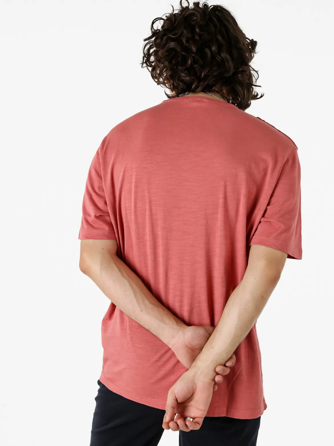 Bad Boys T-shirt da uomo in cotone con scollo V e taschino - corallo