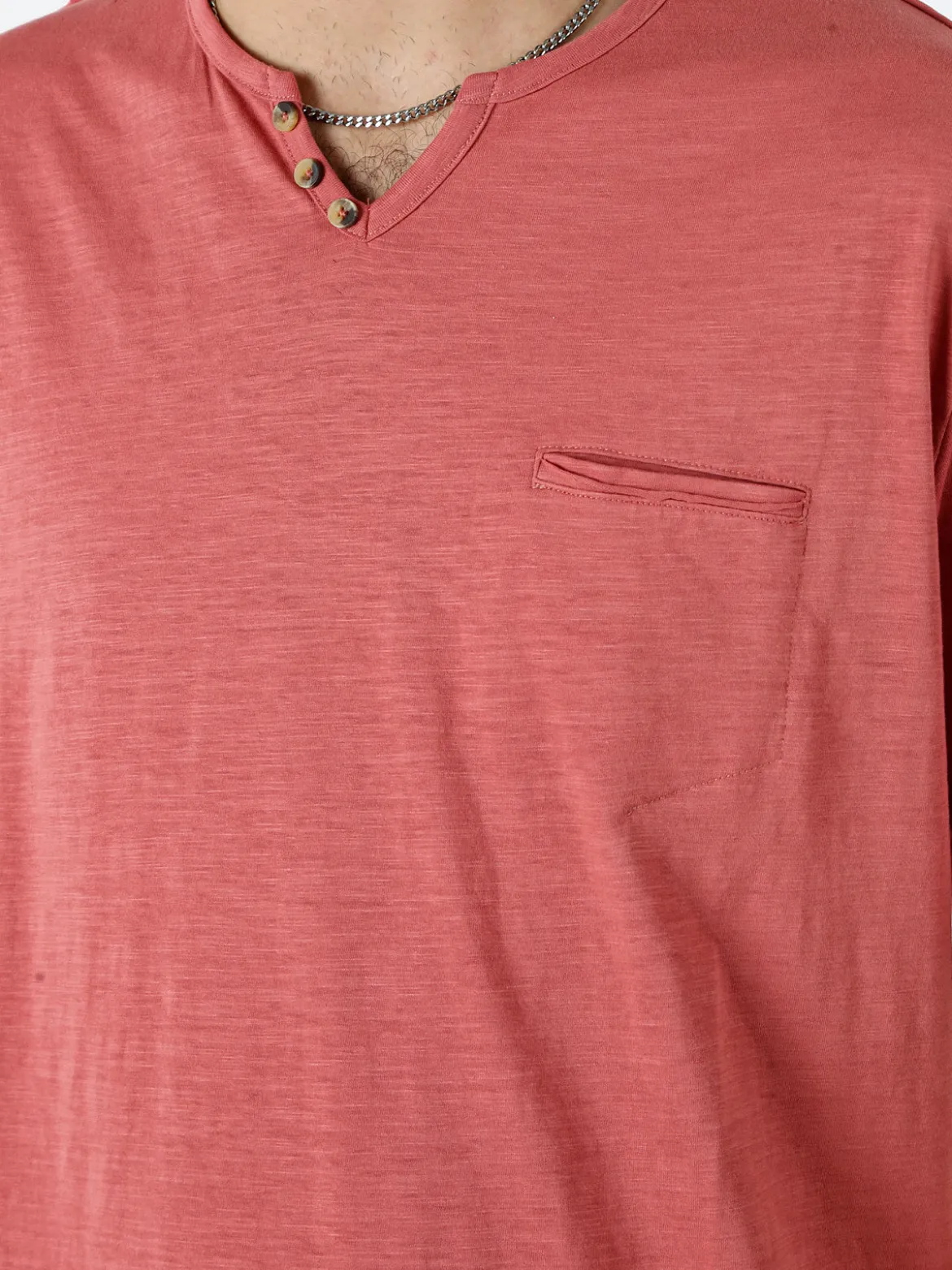 Bad Boys T-shirt da uomo in cotone con scollo V e taschino - corallo