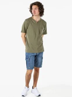 Bad Boys T-shirt da uomo in cotone con scollo V e taschino - militare