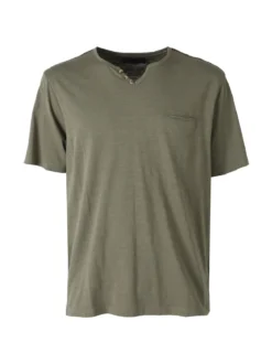 Bad Boys T-shirt da uomo in cotone con scollo V e taschino - militare