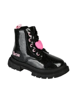 Barbie Anfibi da bambina in vernice con lacci e zip - nero