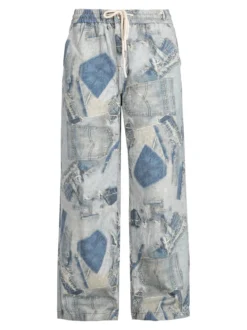 Baseventi Jeans donna a gamba larga con coulisse