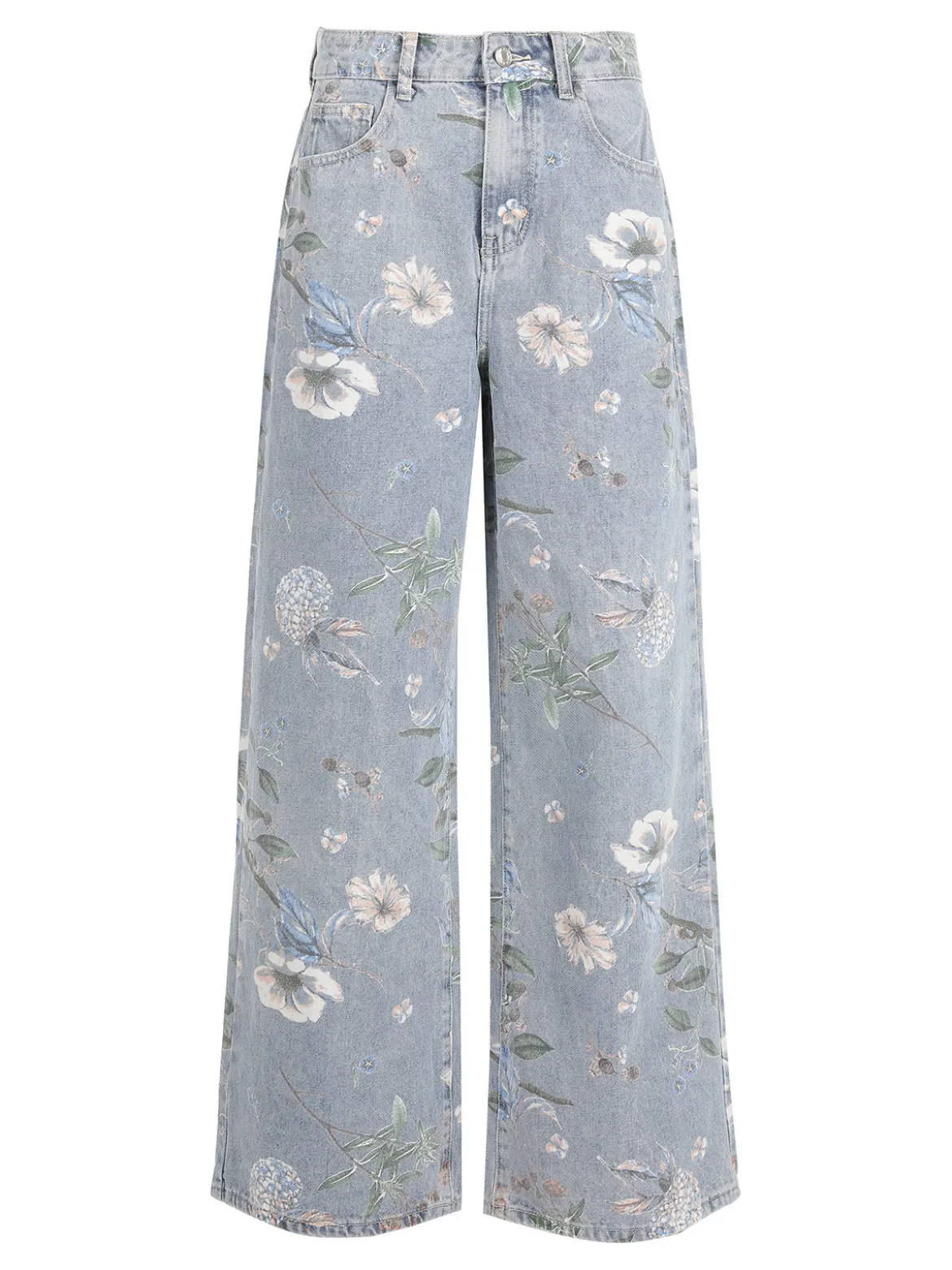 Baseventi Jeans donna fiorati a gamba larga