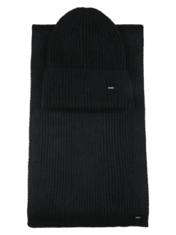Basile Set regalo uomo con cappello e sciarpa in maglia - blu scuro