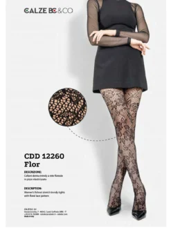 Beatrice Conti Collant donna a rete in pizzo floreale - nero