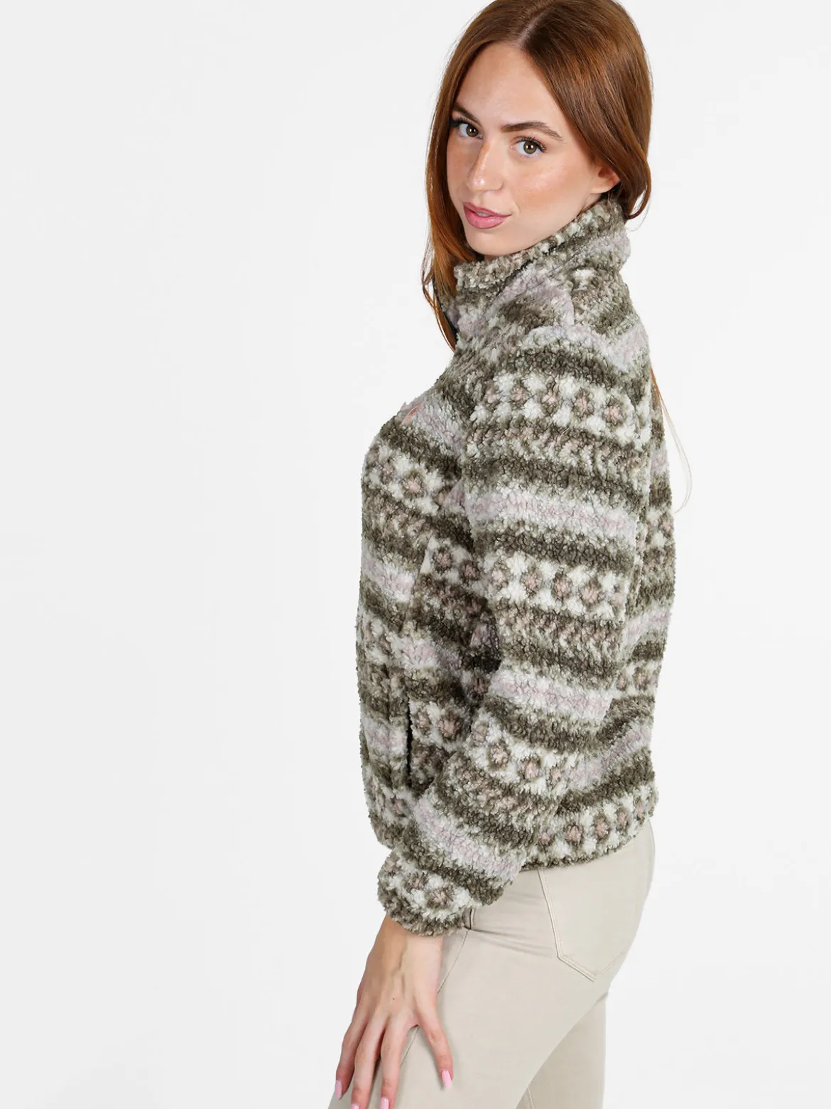 Be Board Felpa donna invernale teddy con zip - verde