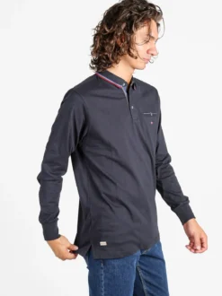 Be Board Polo da uomo a maniche lunghe con taschino - blu scuro
