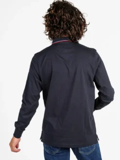 Be Board Polo da uomo a maniche lunghe con taschino - blu scuro