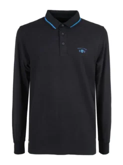Be Board Polo da uomo a maniche lunghe in cotone - blu scuro