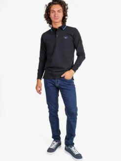 Be Board Polo da uomo a maniche lunghe in cotone - blu scuro