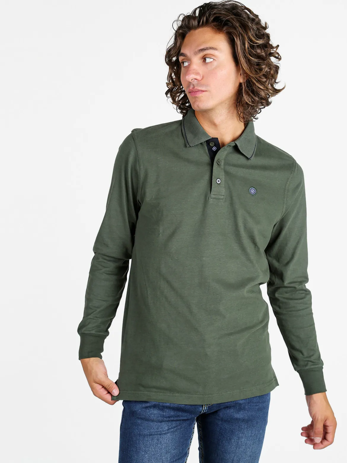 Be Board Polo uomo a maniche lunghe in cotone - miltare