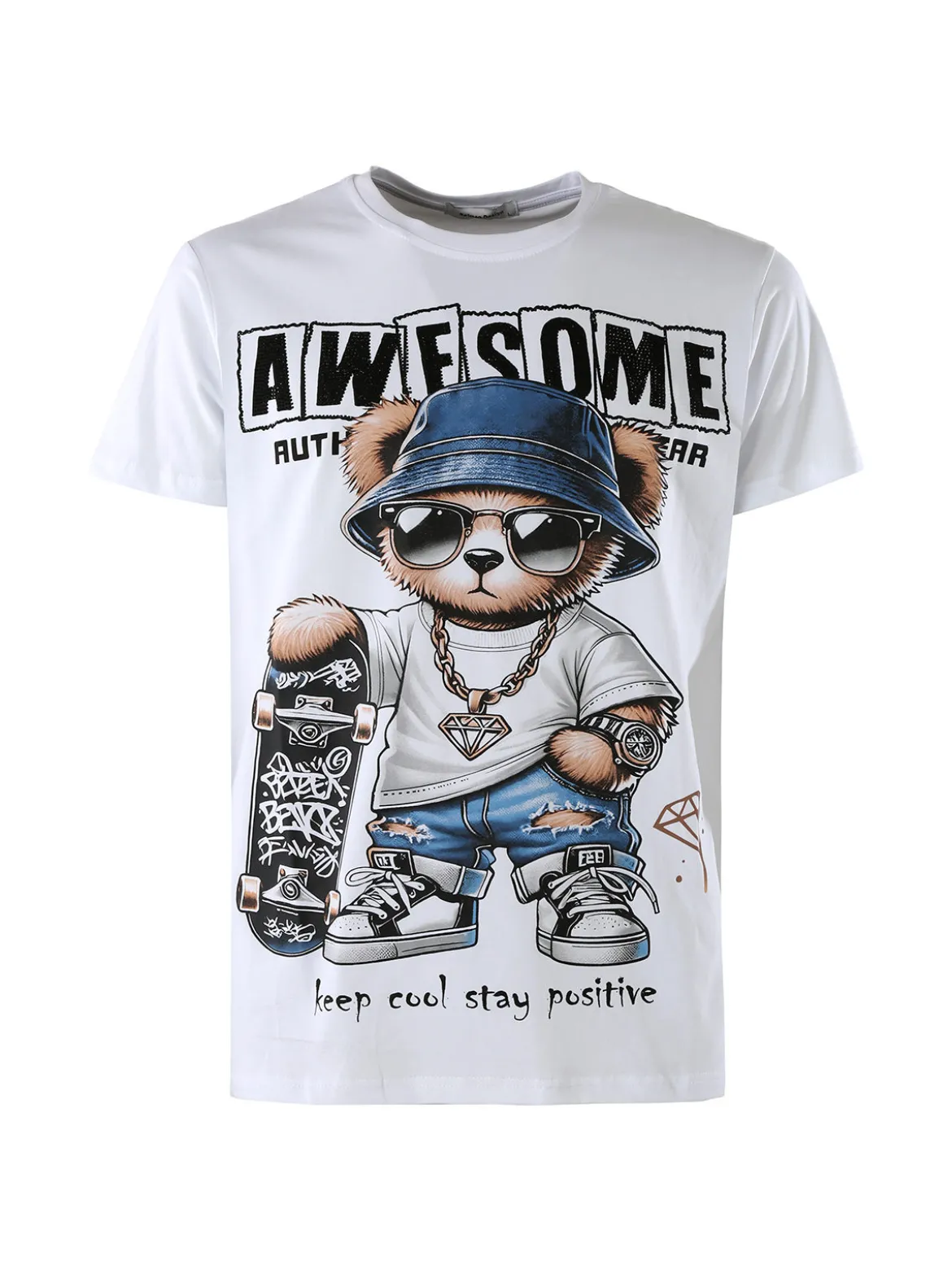 Belman T-shirt da uomo in cotone con stampa - bianco
