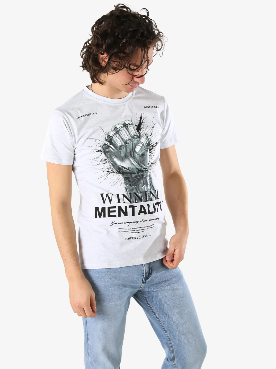 Belman T-shirt da uomo in cotone con stampa - grigio chiaro