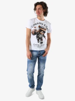 Belman T-shirt da uomo in cotone con stampa orsacchiotto - bianco