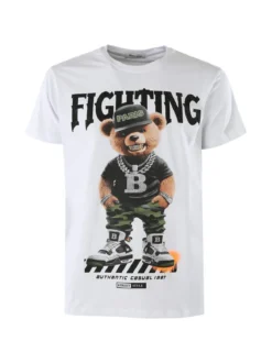 Belman T-shirt da uomo in cotone con stampa orsacchiotto - bianco
