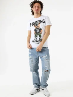 Belman T-shirt da uomo in cotone con stampa orsacchiotto - bianco