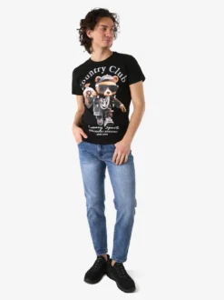 Belman T-shirt da uomo in cotone con stampa orsacchiotto - nero