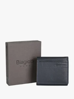 Biagiotti Uomo Portafoglio in pelle da uomo con bottone - blu scuro