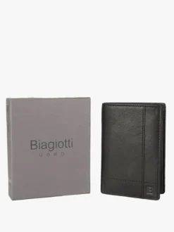 Biagiotti Uomo Portafoglio in pelle da uomo verticale con apertura a libro - nero