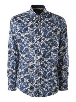 Black Number Camicia floreale da uomo in cotone a maniche lunghe - blu