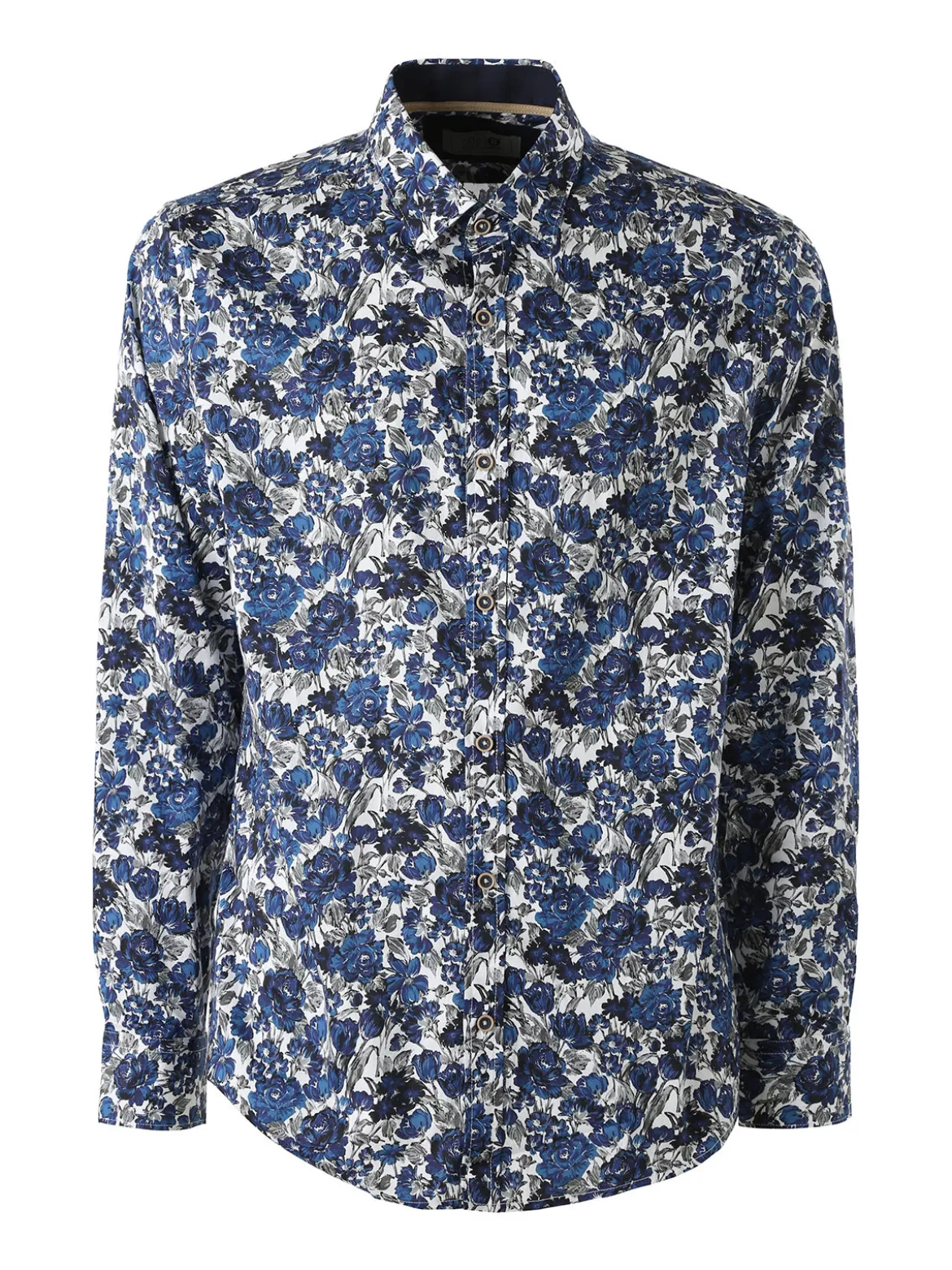 Black Number Camicia floreale da uomo in cotone a maniche lunghe - blu