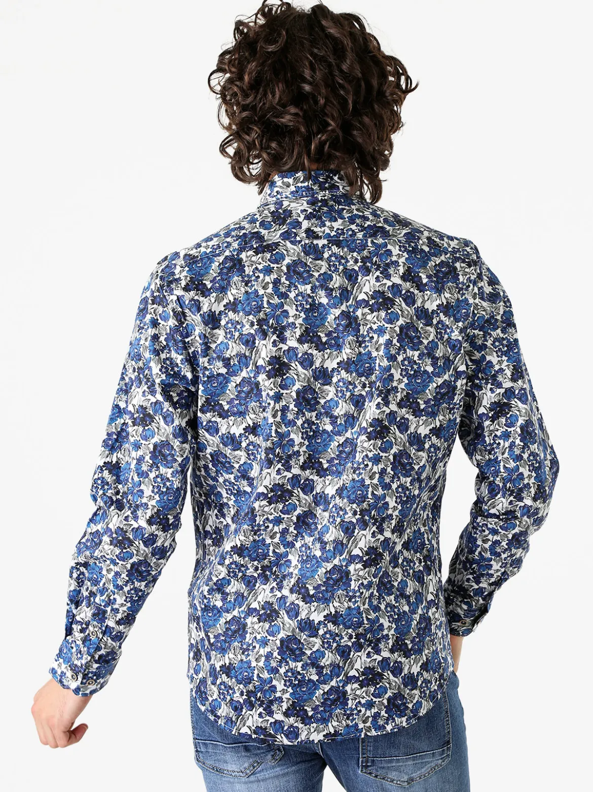Black Number Camicia floreale da uomo in cotone a maniche lunghe - blu