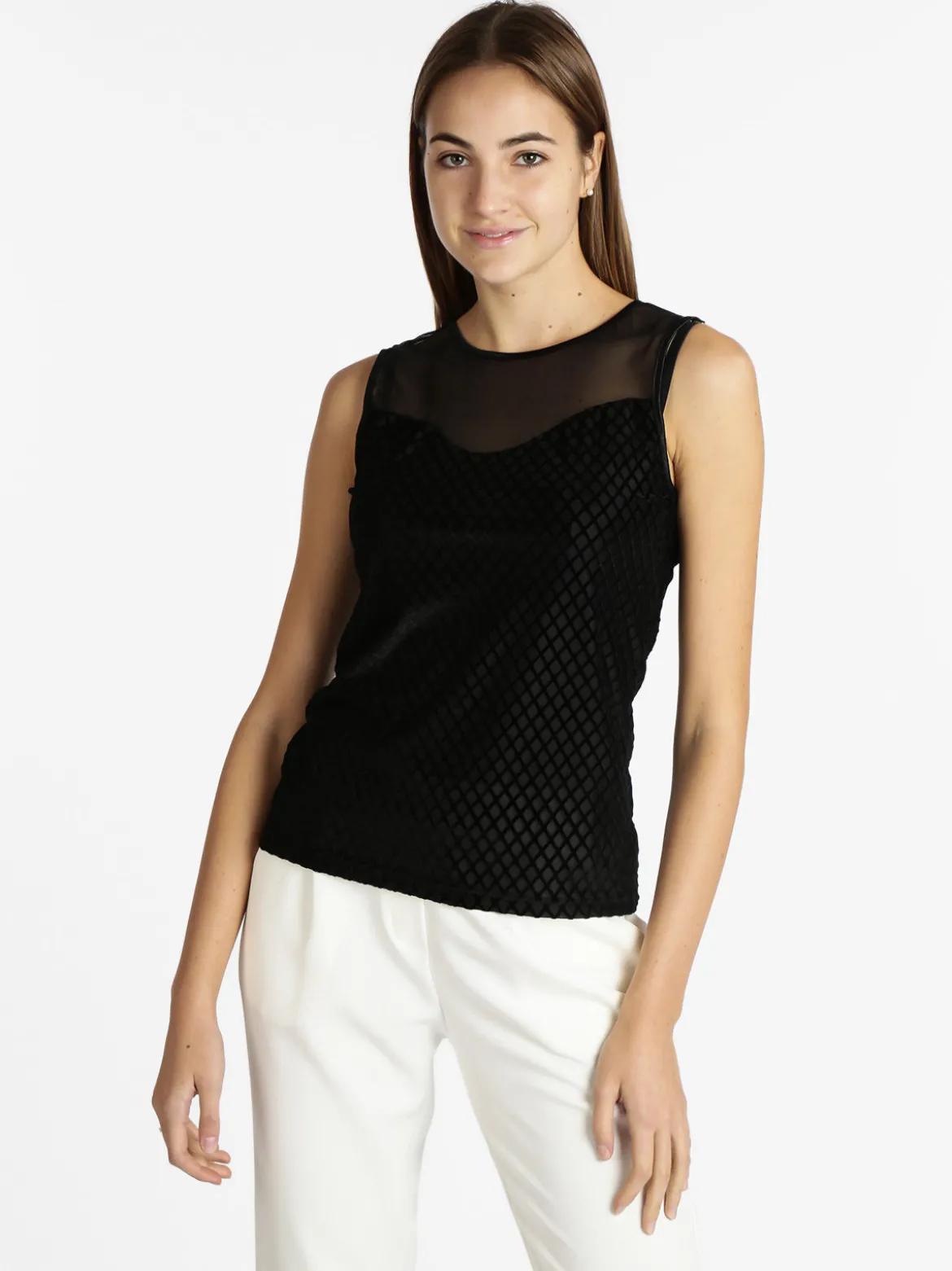 Bluoltremare Canotta donna in velluto con tulle