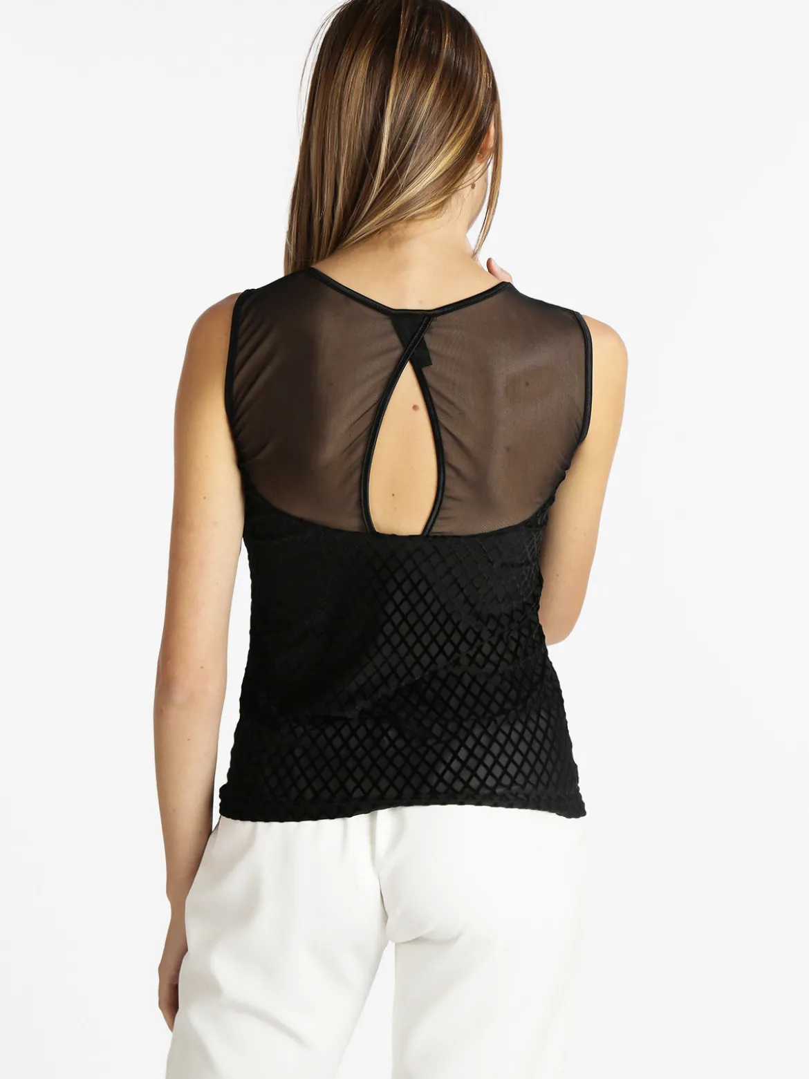 Bluoltremare Canotta donna in velluto con tulle