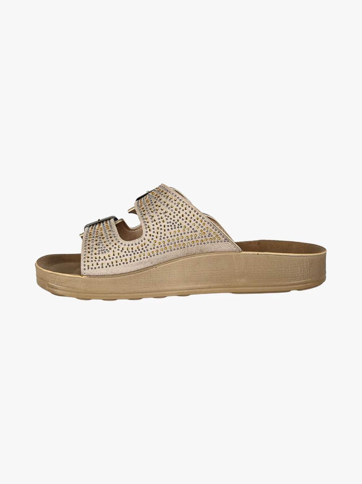 Blu Star Ciabatte da donna con doppie fibbie e micro borchie - beige