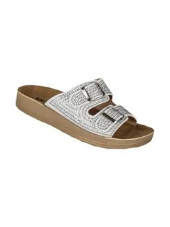 Blu Star Ciabatte da donna con doppie fibbie e micro borchie - argento