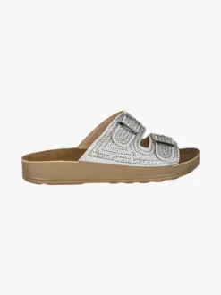 Blu Star Ciabatte da donna con doppie fibbie e micro borchie - argento