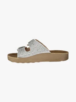 Blu Star Ciabatte da donna con doppie fibbie e micro borchie - argento