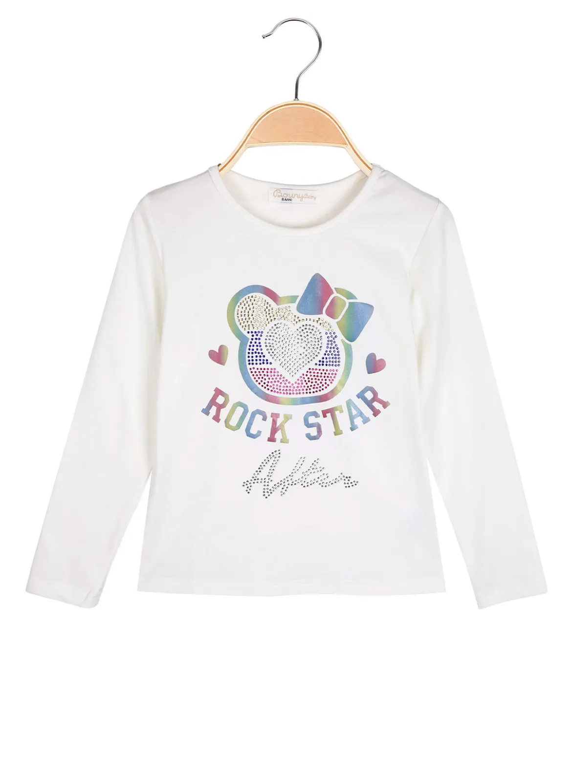 Bouny Baby T-shirt da bambina a maniche lunghe con strass - bianco