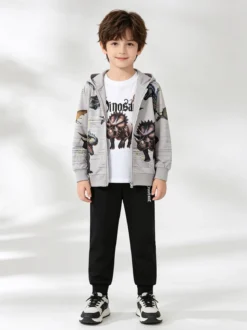 Boys & Style Completo tuta 3 pezzi da bambino con cappuccio e zip - beige