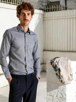 Bread & Buttons Camicia da uomo in cotone a maniche lunghe con stampe - multicolore