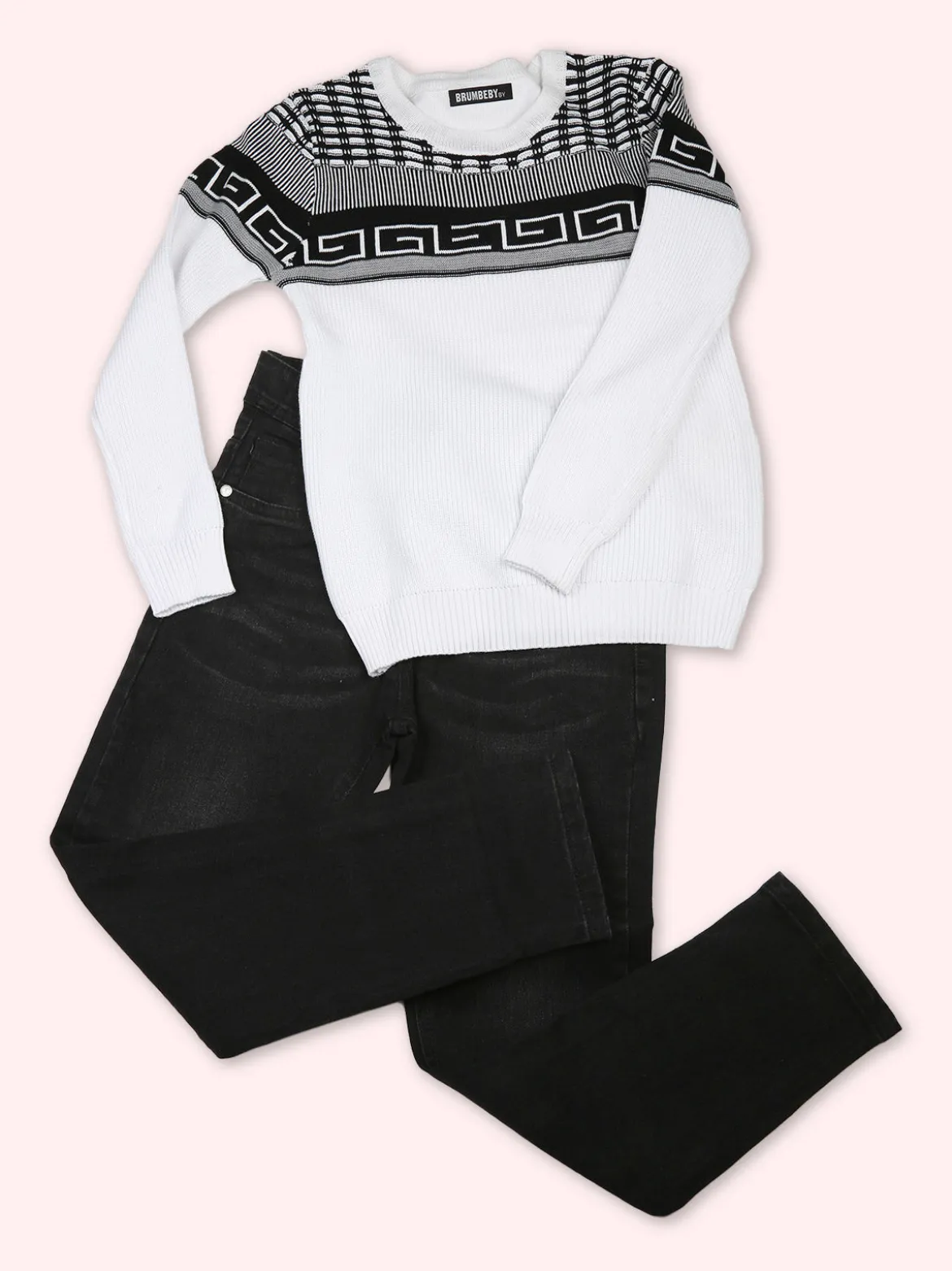Brum Beby Pullover girocollo da bambino in maglia - bianco