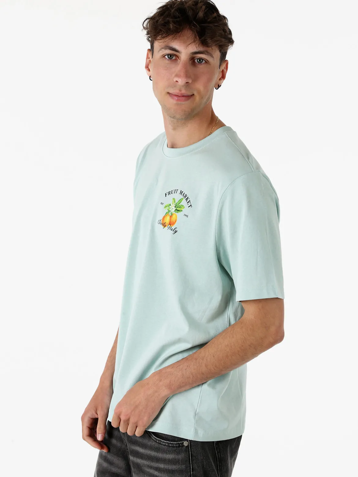 Buoncostume T-shirt da uomo in cotone con stampa davanti e dietro - acqua marina