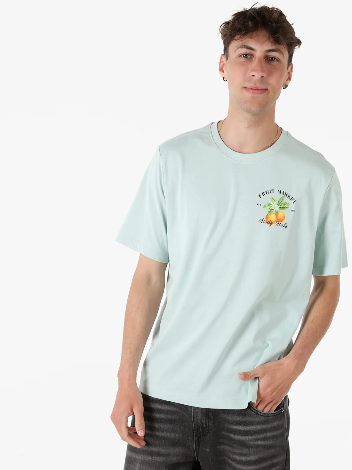 Buoncostume T-shirt da uomo in cotone con stampa davanti e dietro - acqua marina
