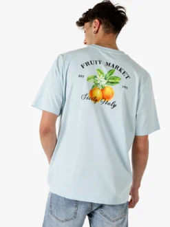 Buoncostume T-shirt da uomo in cotone con stampa davanti e dietro - azzurro