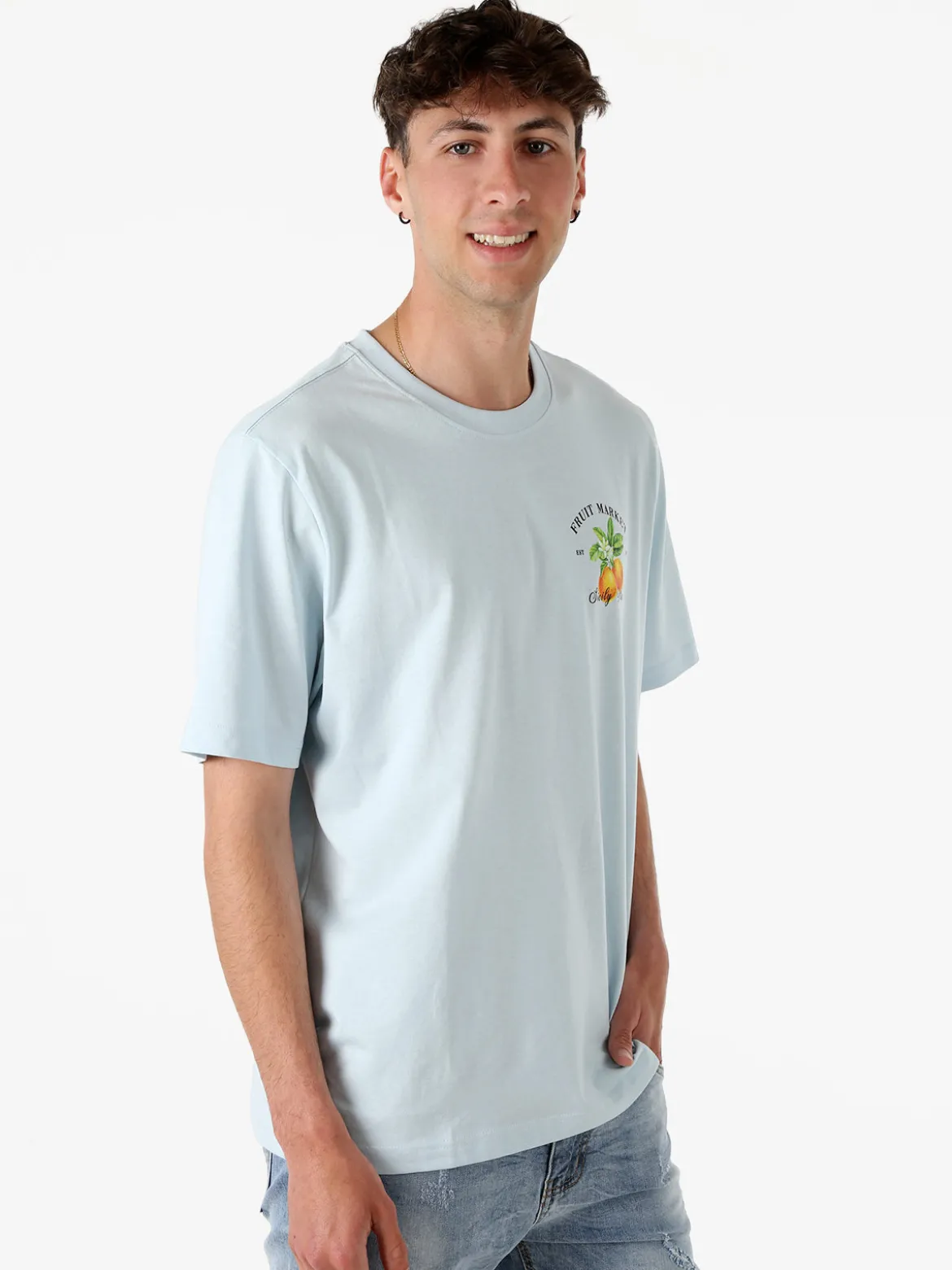 Buoncostume T-shirt da uomo in cotone con stampa davanti e dietro - azzurro