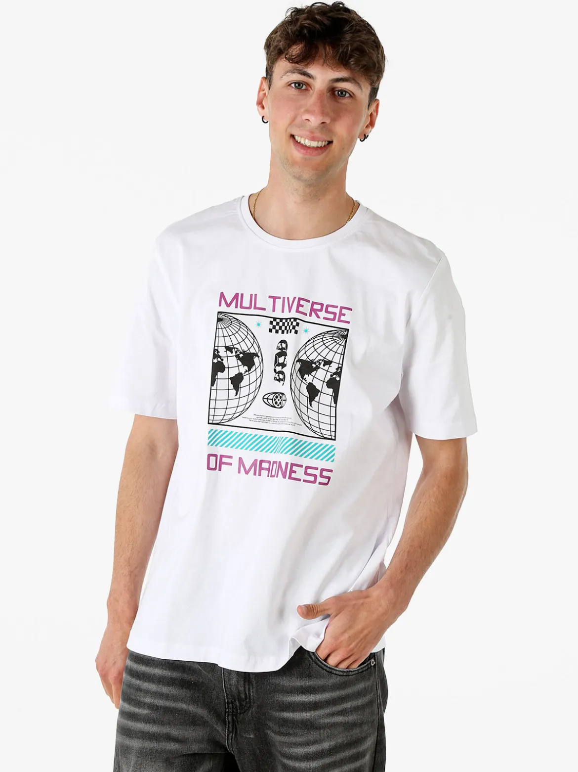 Buoncostume T-shirt girocollo da uomo in cotone con stampa - bianco
