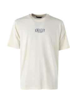 Buoncostume T-shirt in cotone da uomo con stampa AMALFI davanti e dietro - panna