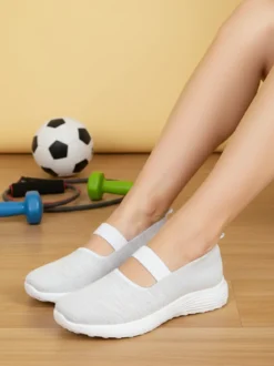 Canguro Ballerine donna in maglia con zeppa e fascia elastica - bianco