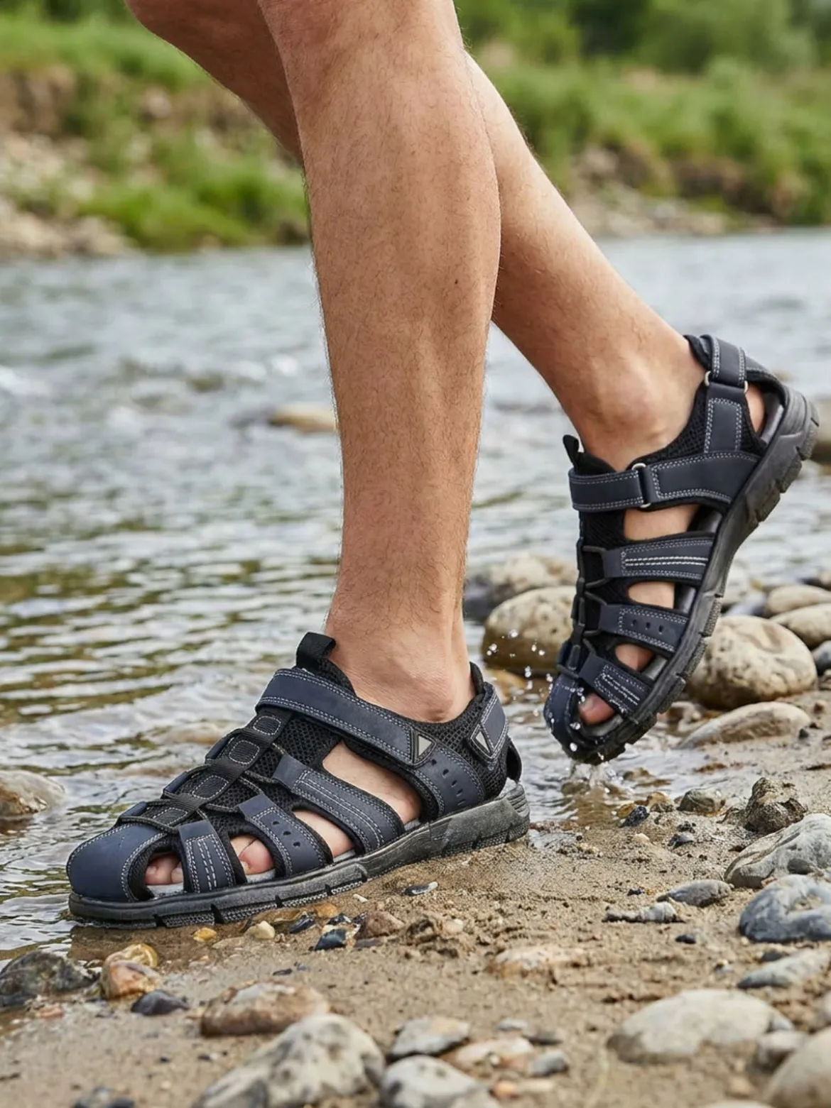 Canguro Sandali chiusi da uomo con cinturini a strappo - blu scuro