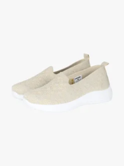 Canguro Sneakers donna slip on in maglia con zeppa - oro