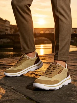 Canguro Sneakers stringate da uomo in tessuto - sabbia