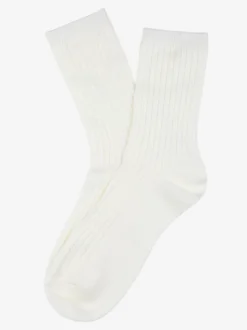 Cashmere Blend Calze corte donna a coste in misto cashmere - bianco