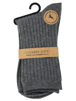 Cashmere Blend Calze corte donna a coste in misto cashmere - grigio scuro