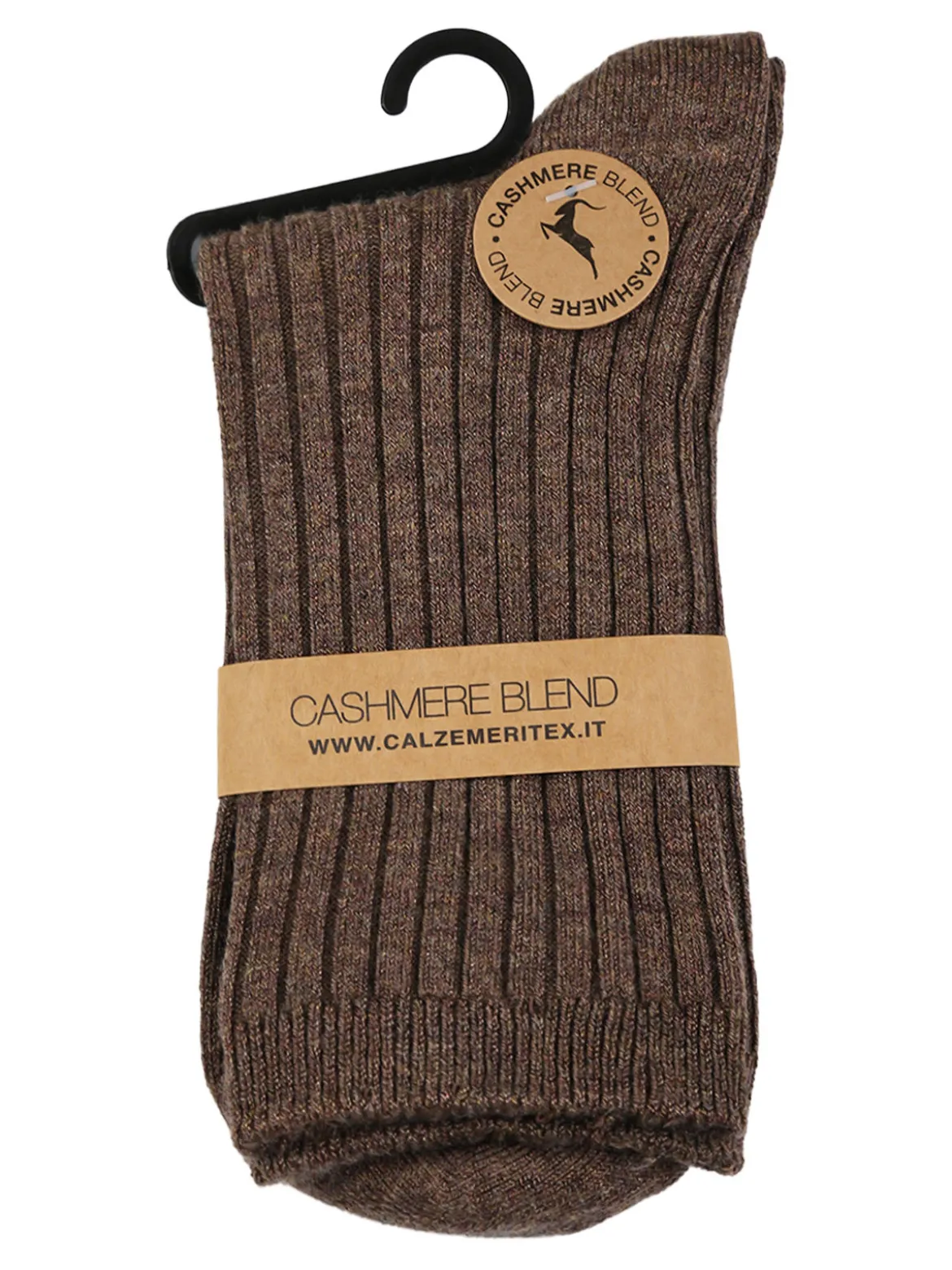 Cashmere Blend Calze corte donna a coste in misto cashmere - marrone