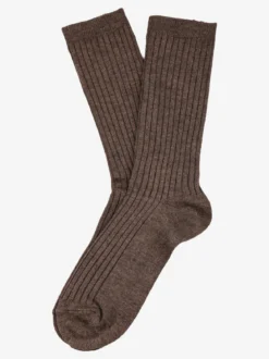 Cashmere Blend Calze lunghe donna a coste in misto cashmere - marrone